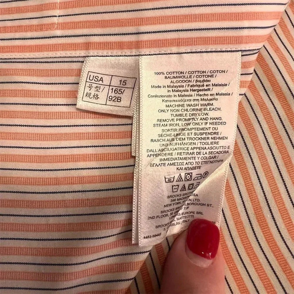 Brooks Brothers Men's Orange Striped Button-Down Shirt Size 15 - Picture 6 of 10